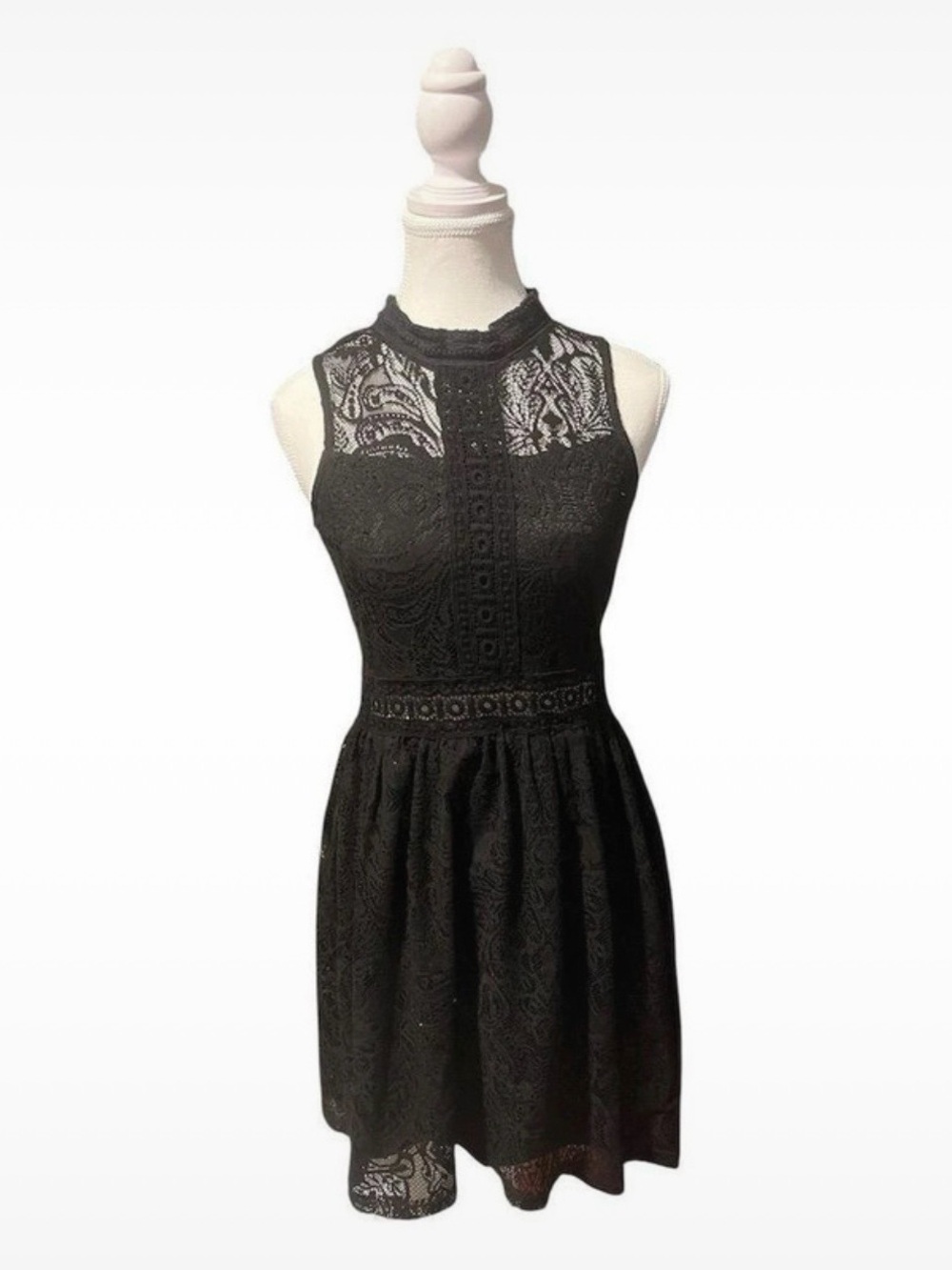 Maurices Black Lace High-Neck Fit & Flare Mini Dress